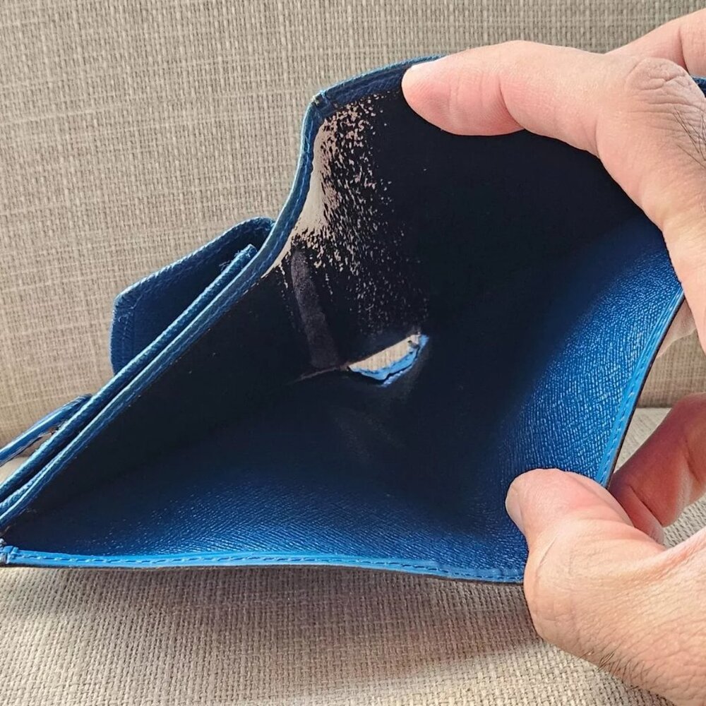 Louis Vuitton Wallet Card Holder Blue Leather Bifold Purse Made in Spain - Picture 10 of 13
